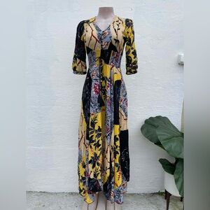 Jaase Vibrant Floral Maxi Dress in Yellow and Black